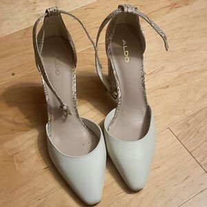 Aldo Cream Snakeskin Ankle Strap Heels